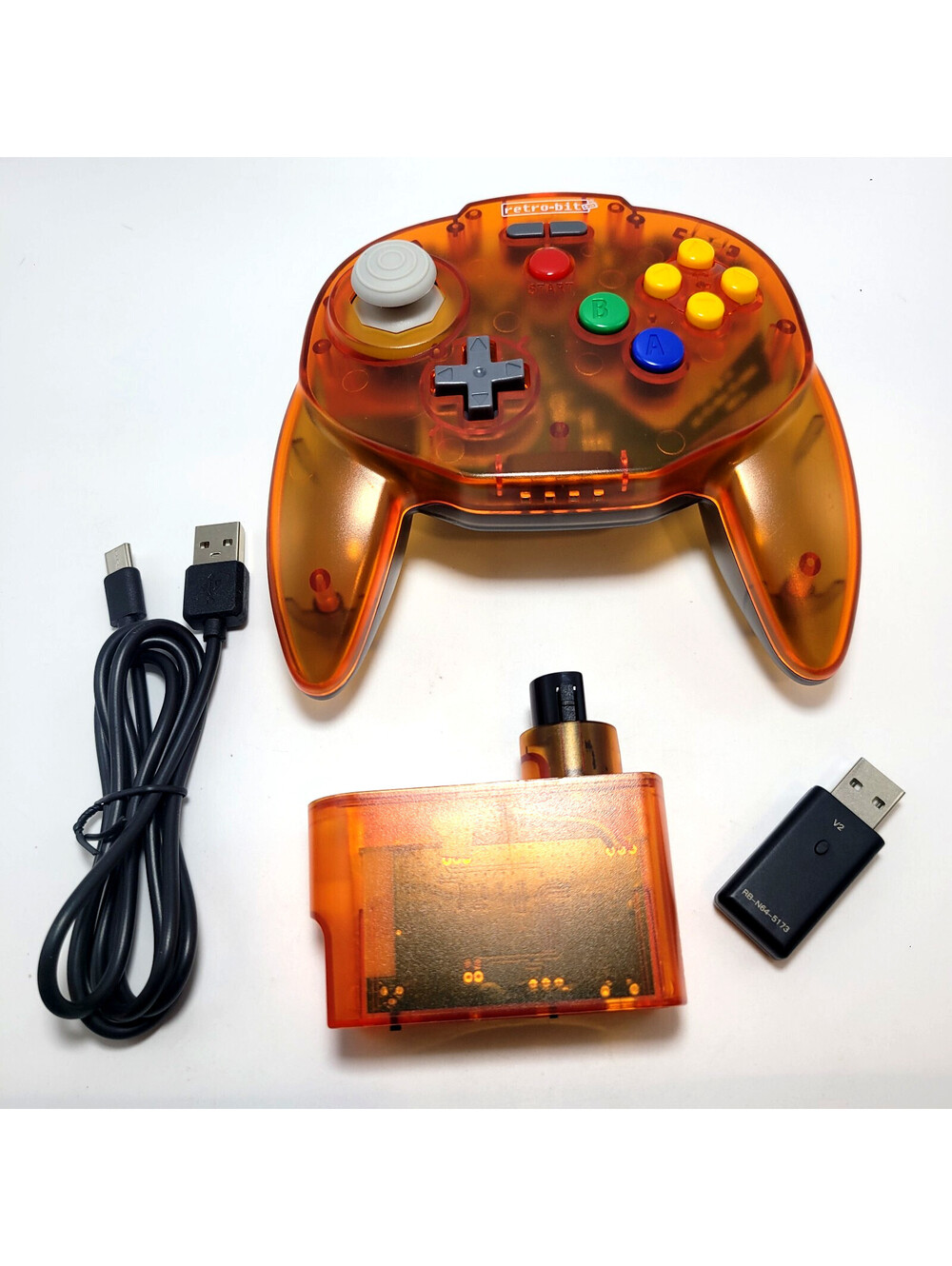 Tribute64 2.4GHz Wireless Controller for N64, Switch, and USB - Clear Orange NIB
